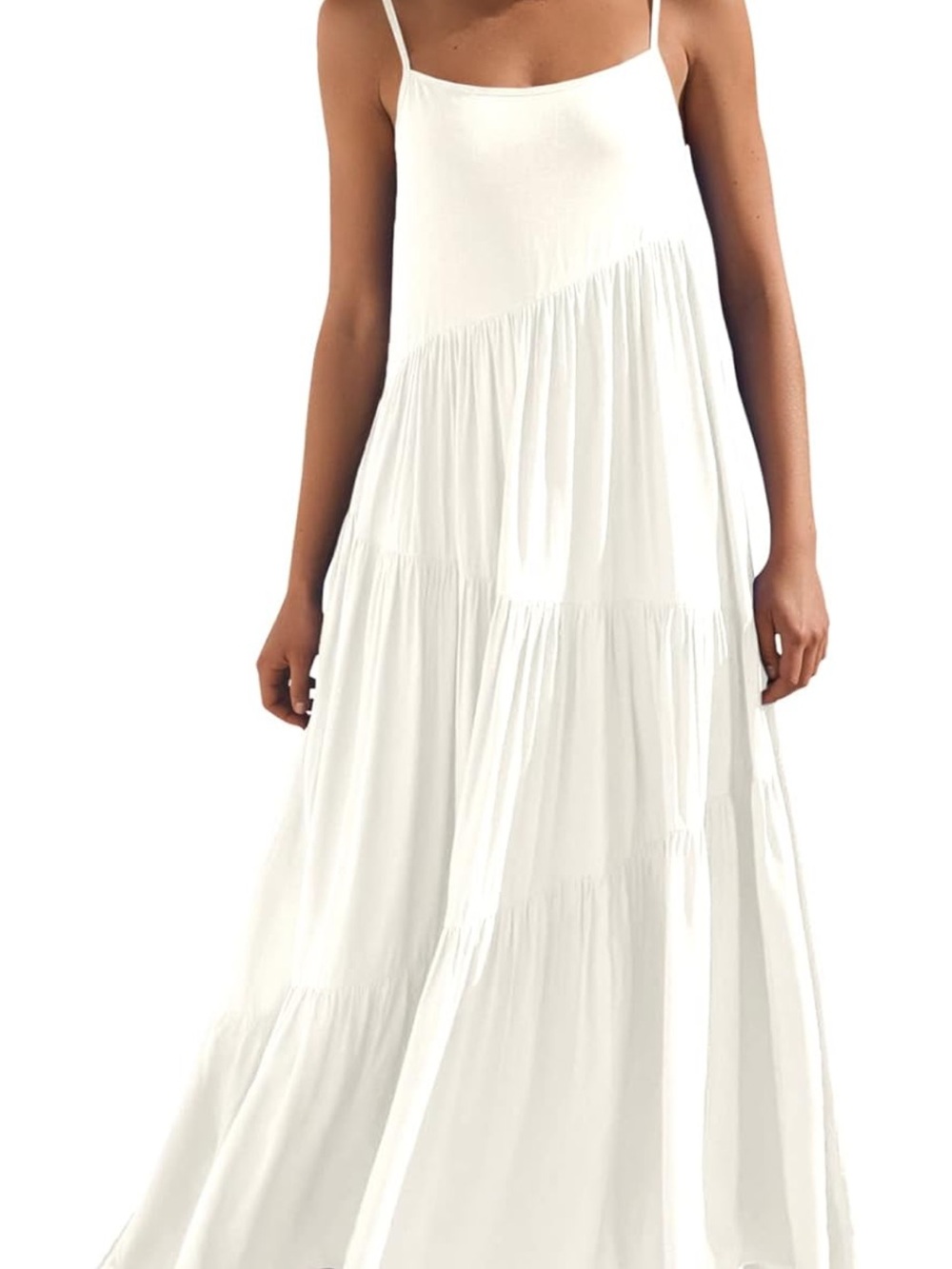White Tiered Spaghetti Strap Maxi Dress